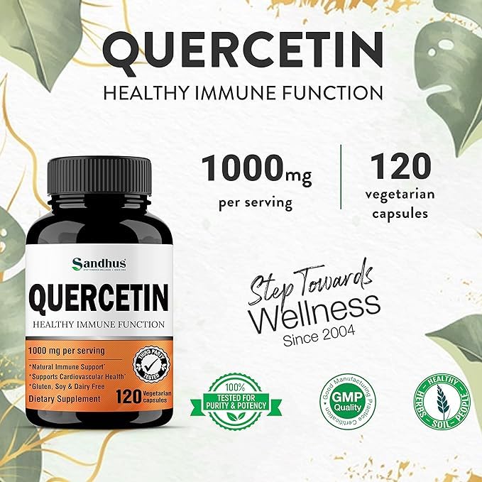 Sandhu's Quercetin 1000mg Per Serving 120 Count(Pack of 2) Vegetarian Capsules Sandhu'sAu supplements