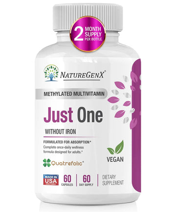 NatureGenX Just One Daily Methylated Multivitamin - 60 Caps Pure Methyl B12, Methylfolate MTHFR Support Supplement Iron Free Methylated Vitamins NatureGenXAu supplements
