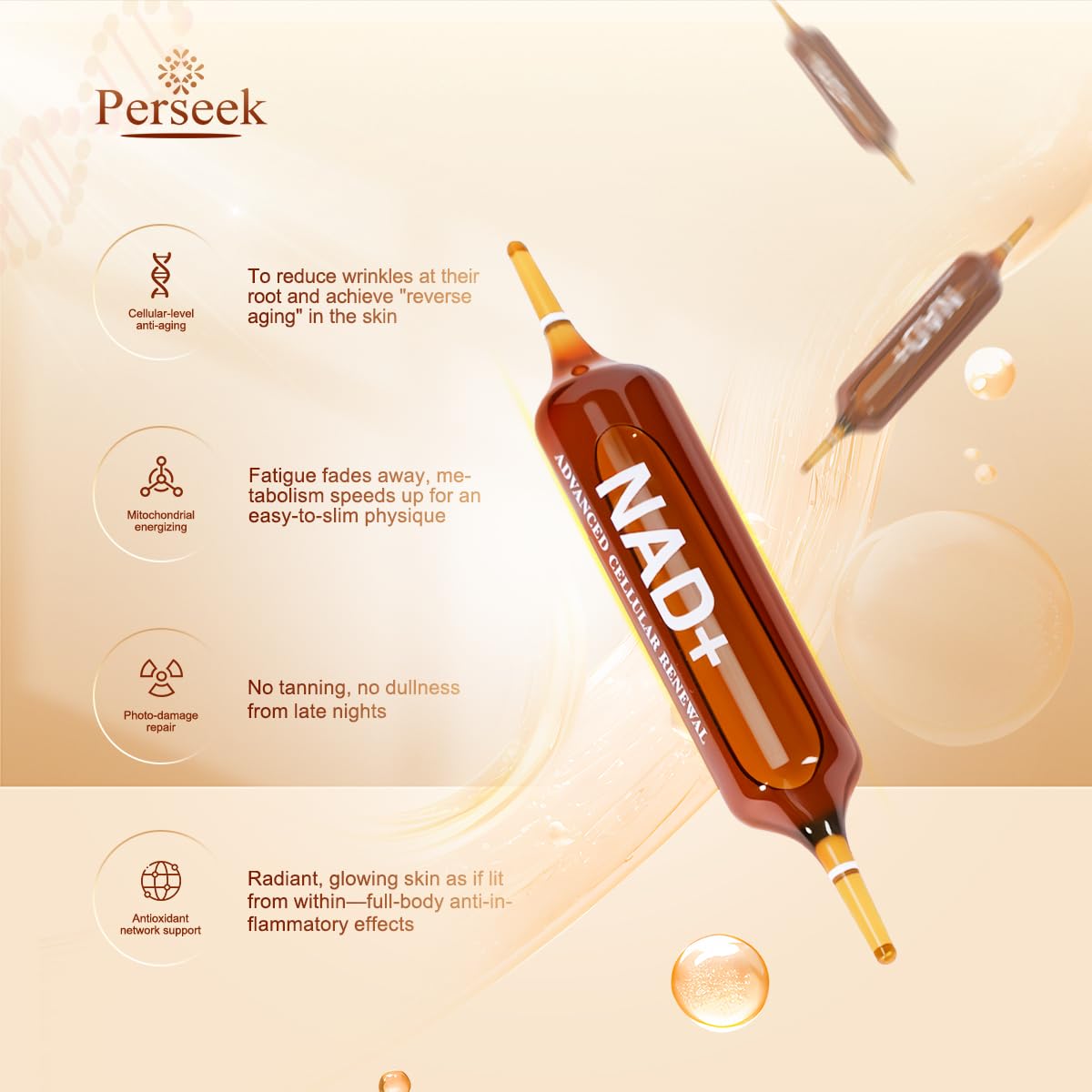 Perseek NAD+ 1200mg Liquid Supplement with Nicotinamide Riboside, PQQ & Grape Seed Extract for Cellular Vitality, Energy Metabolism & Antioxidant Support – 10 Liquid Vials PerseekAu supplements