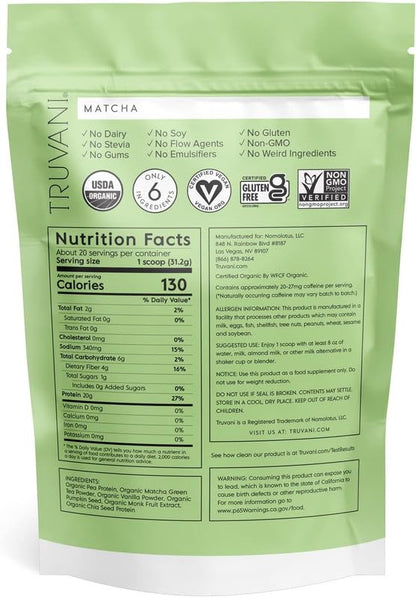Truvani Organic Vegan Protein Powder Matcha - 20g of Plant Based, Organic Protein TruvaniUS supplements