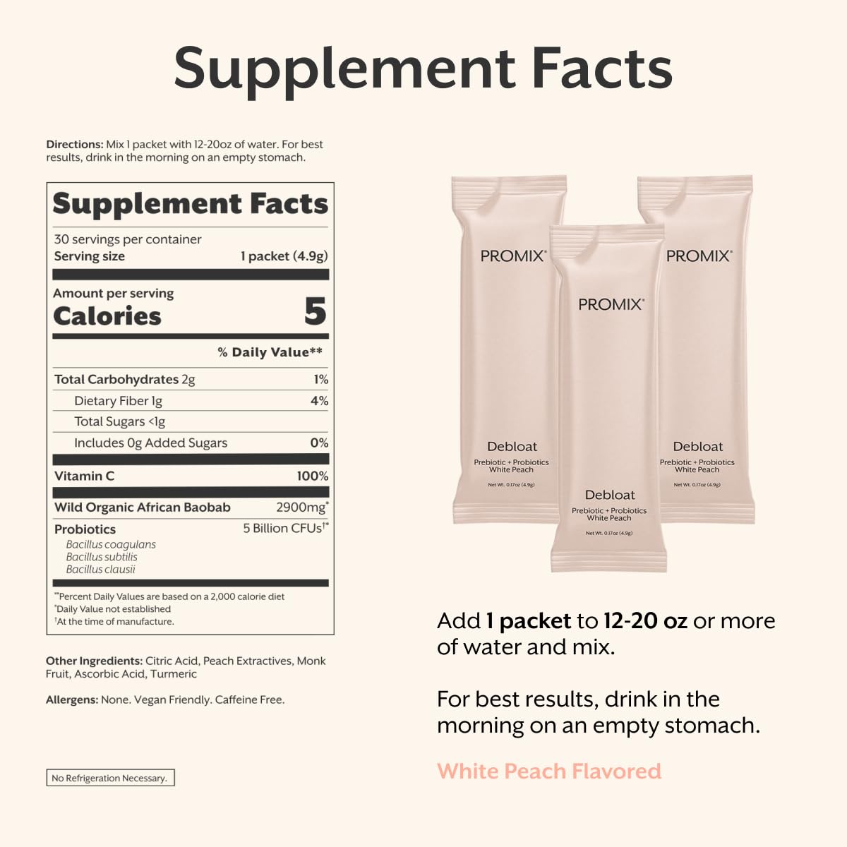 ProMix Nutrition Debloat Prebiotics and Probiotics, Bloating Relief for Women, Gut Cleanse Detox for Men and Immune Support - White Peach - 30 Servings (Pack of 30) ProMix NutritionAu supplements