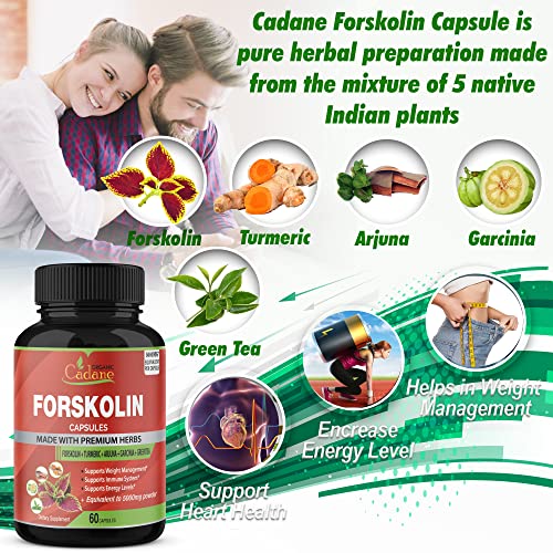 2 Packs Organic Forskolin Supplements Capsules 5000mg with Turmeric, Arjuna, Garcinia Cambogia Organic CadaneAu supplements
