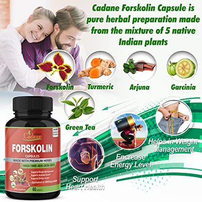 2 Packs Organic Forskolin Supplements Capsules 5000mg with Turmeric, Arjuna, Garcinia Cambogia Organic CadaneUS supplements