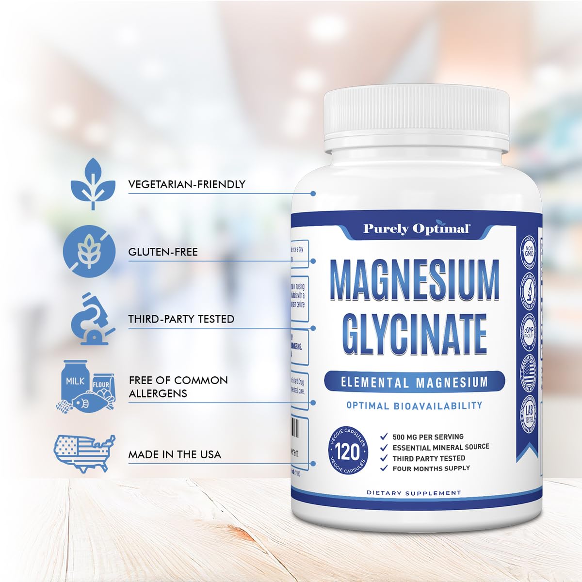 Purely Optimal Magnesium Glycinate 500mg – Sleep Support & Stress Relief – Gentle, High Absorption Magnesium Supplement for Muscle Relaxation, Calm & Nerve Support – 120 Capsules Purely OptimalAu supplements