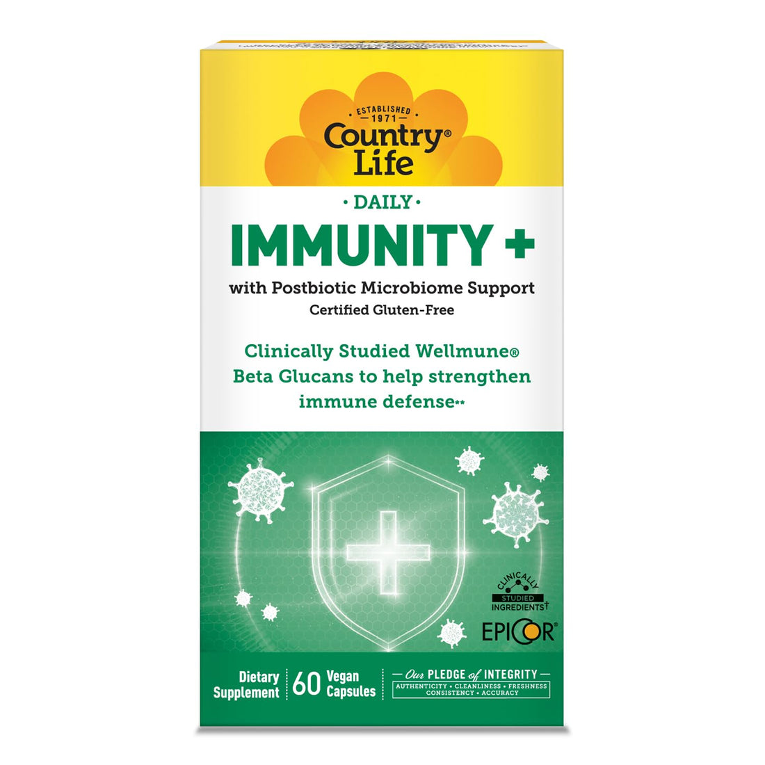 Country Life Immunity+ Supplement, 60 Capsules - Supports Immune and Gut Health - for Men and Women - Clinically Studied Ingredients, Vegan, Gluten Free, Certified B Corporation Country LifeAu supplements
