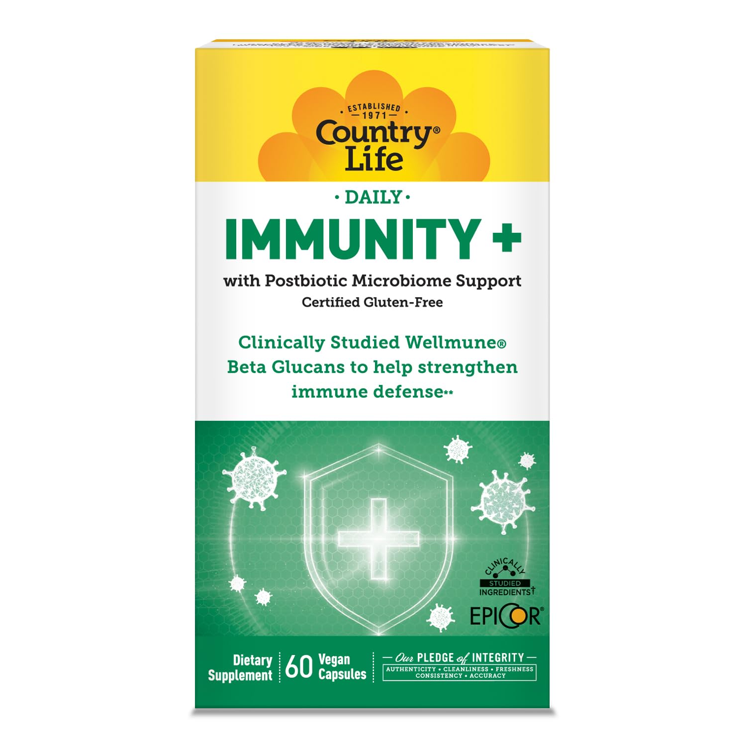 Country Life Immunity+ Supplement, 60 Capsules - Supports Immune and Gut Health - for Men and Women - Clinically Studied Ingredients, Vegan, Gluten Free, Certified B Corporation Country LifeAu supplements