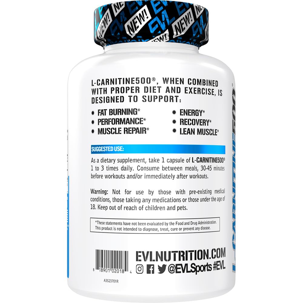EVL L-Carnitine Supplement for Weight Loss Support - L carnitine 500mg Diet Pills EvlutionUS supplements