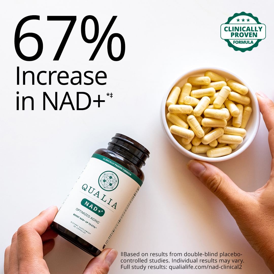 Qualia NAD Supplement — Clinically Proven to Boost NAD+ up to 67%. Optimized Aging, Energy, Focus. Elite NAD+ Booster Ingredients Nicotinamide Riboside (NIAGEN), Niacin, Niacinamide (1 Month Supply) QUALIA LIFE SCIENCESAu supplements