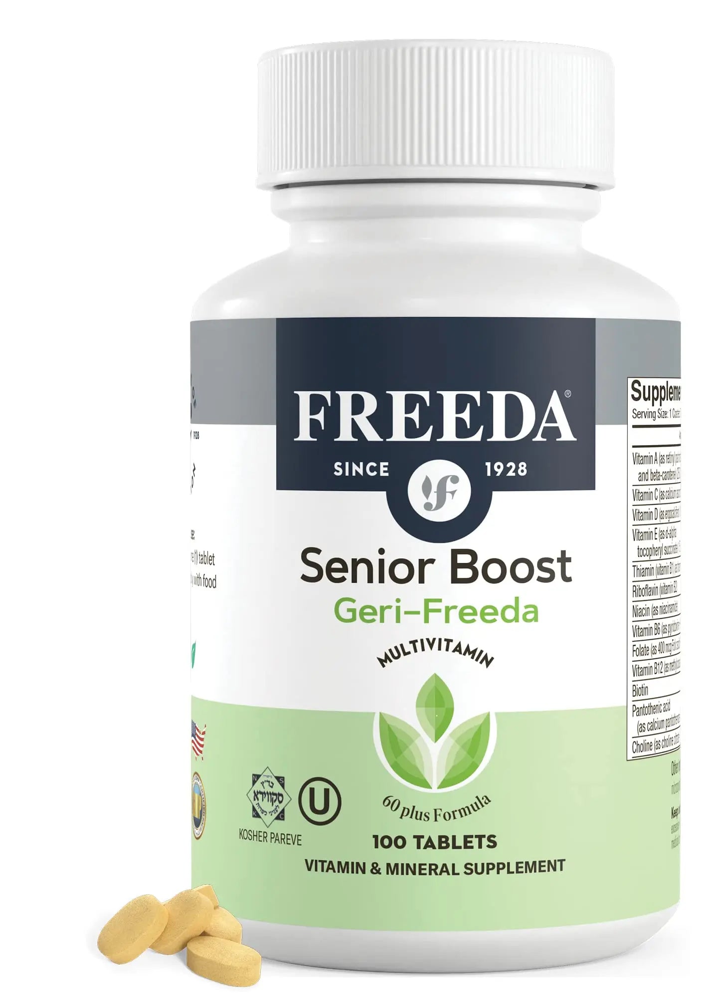 Freeda Senior Multivitamin - Kosher Vitamins for Men & Women 60 and Over - One Daily Coated Tablet - Women’s & Men’s Vitamins Multivitamin 60 Plus FREEDAAu supplements