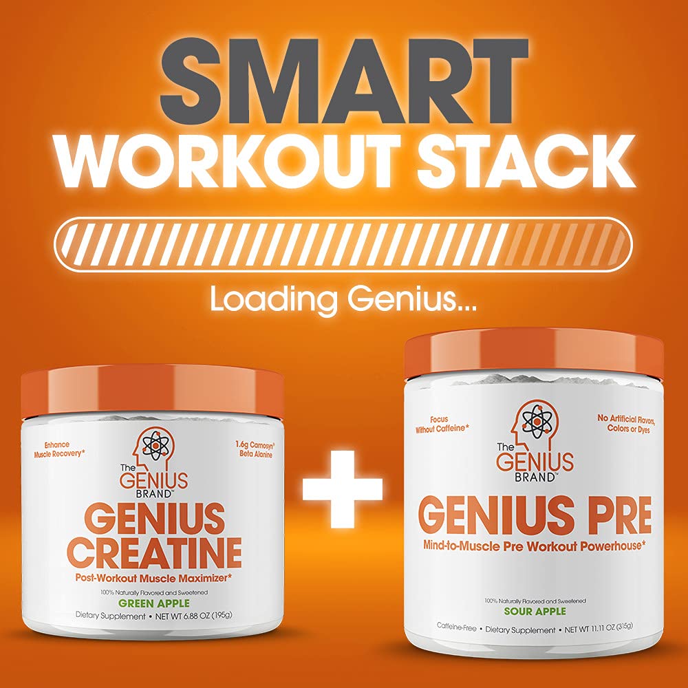 Genius Micronized Creatine Monohydrate Powder, Post Workout Supplement, Green Apple - 100% Naturally Flavored & Sweetened - Supports Muscle Building, Cellular Energy & Cognitive Function – 195g The Genius BrandUS supplements