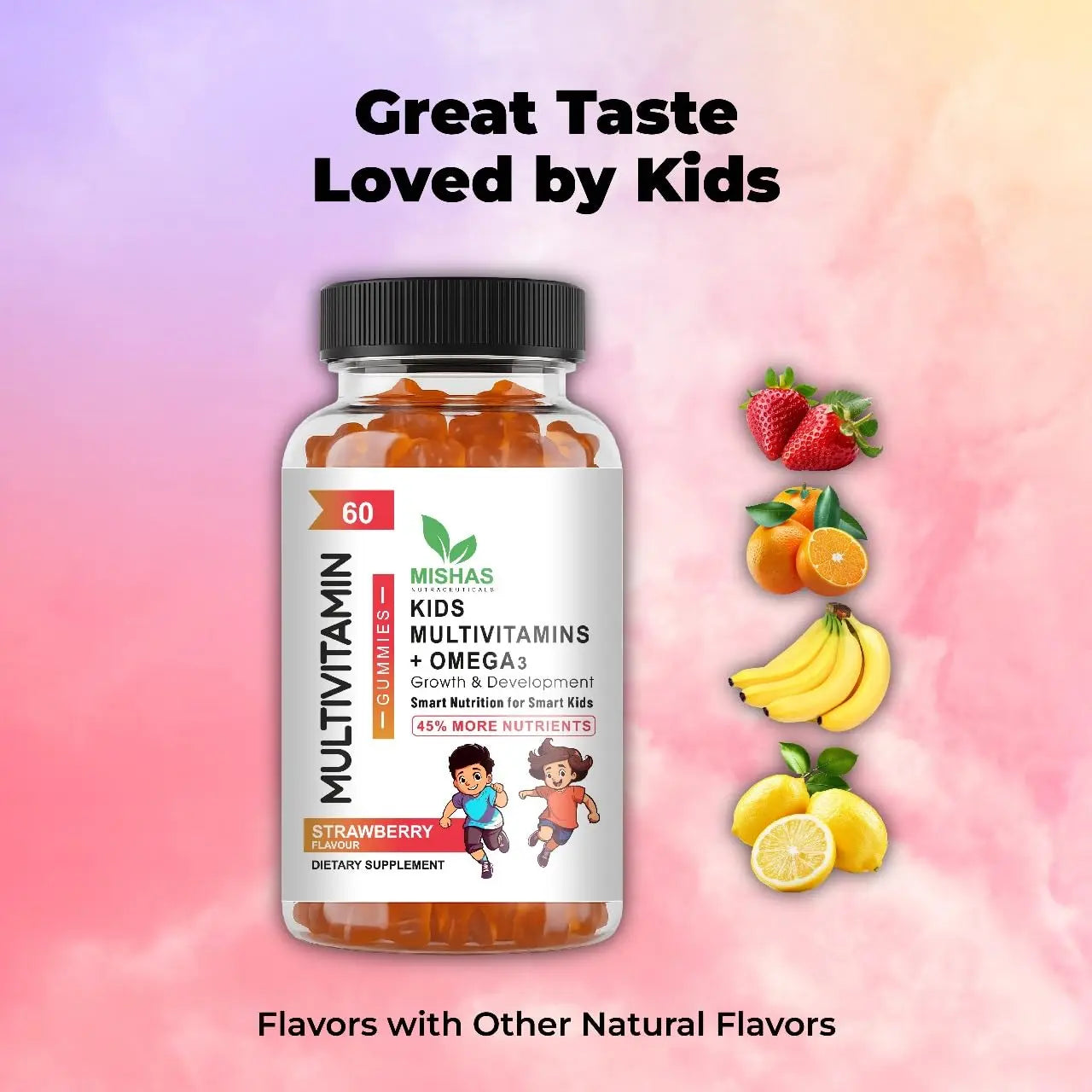 Mishas Nutraceuticals Kids Multivitamin Gummies with Omega 3 Fish Oil (EPA/DHA), Vitamin D3, C, B12, B6, Vitamin A, K & Zinc Immune Support MishasAu supplements