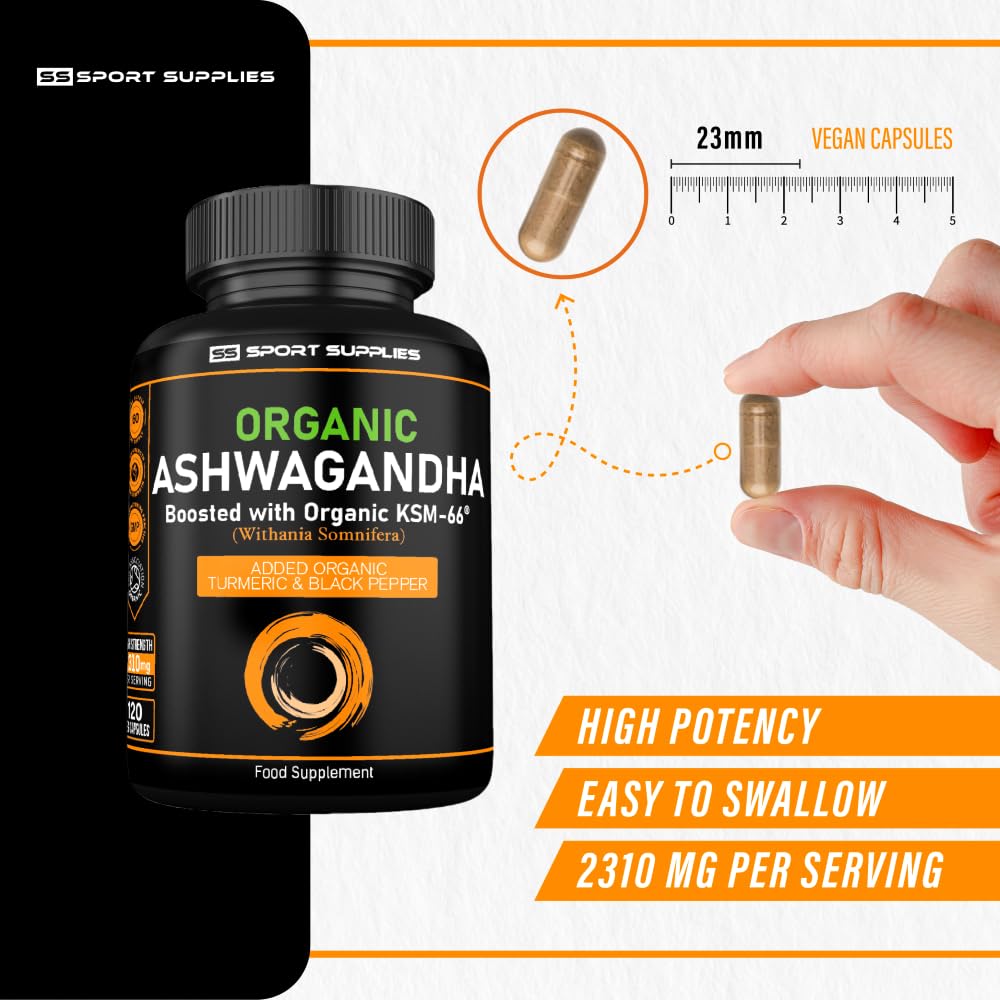 Organic Ashwagandha Capsules 1200mg Boosted with 100mg of Organic KSM-66 SS Sport SuppliesUS supplements