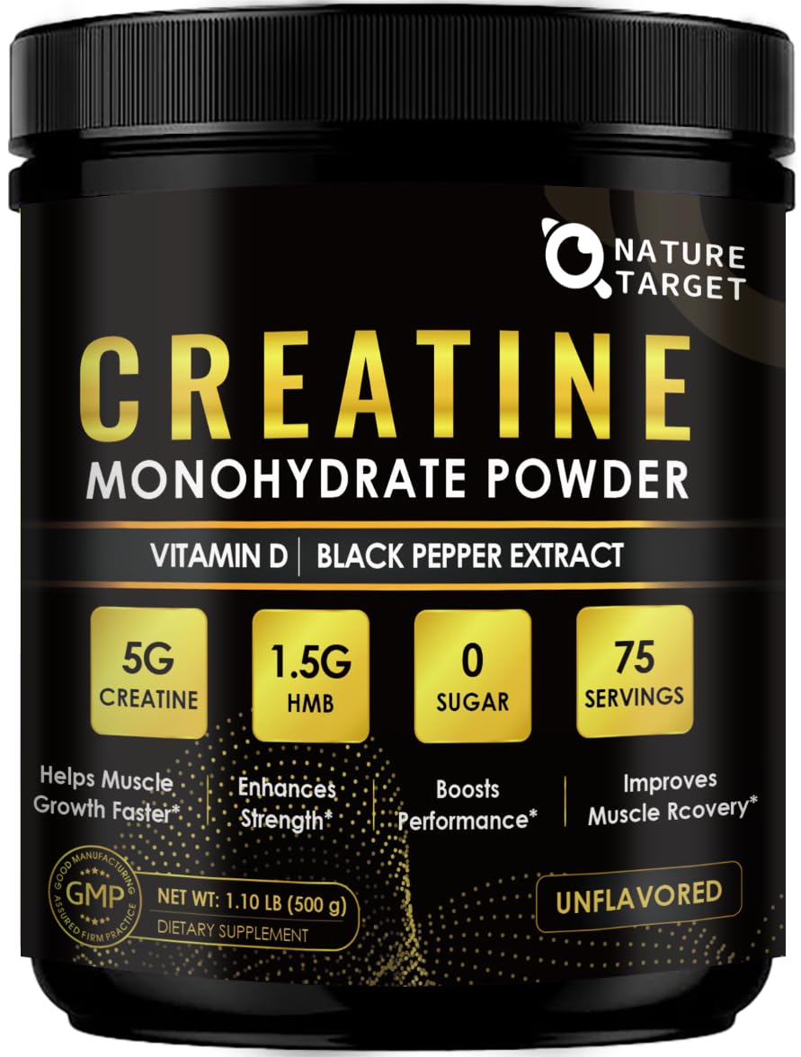 Micronized Creatine Monohydrate for Women and Men, Creatine Powder for Men-Women for Improve Performance and Strength, Support Muscle Growth and Workout Recovery, 6.5g per Servings, 75 Servings NATURE TARGETAu supplements