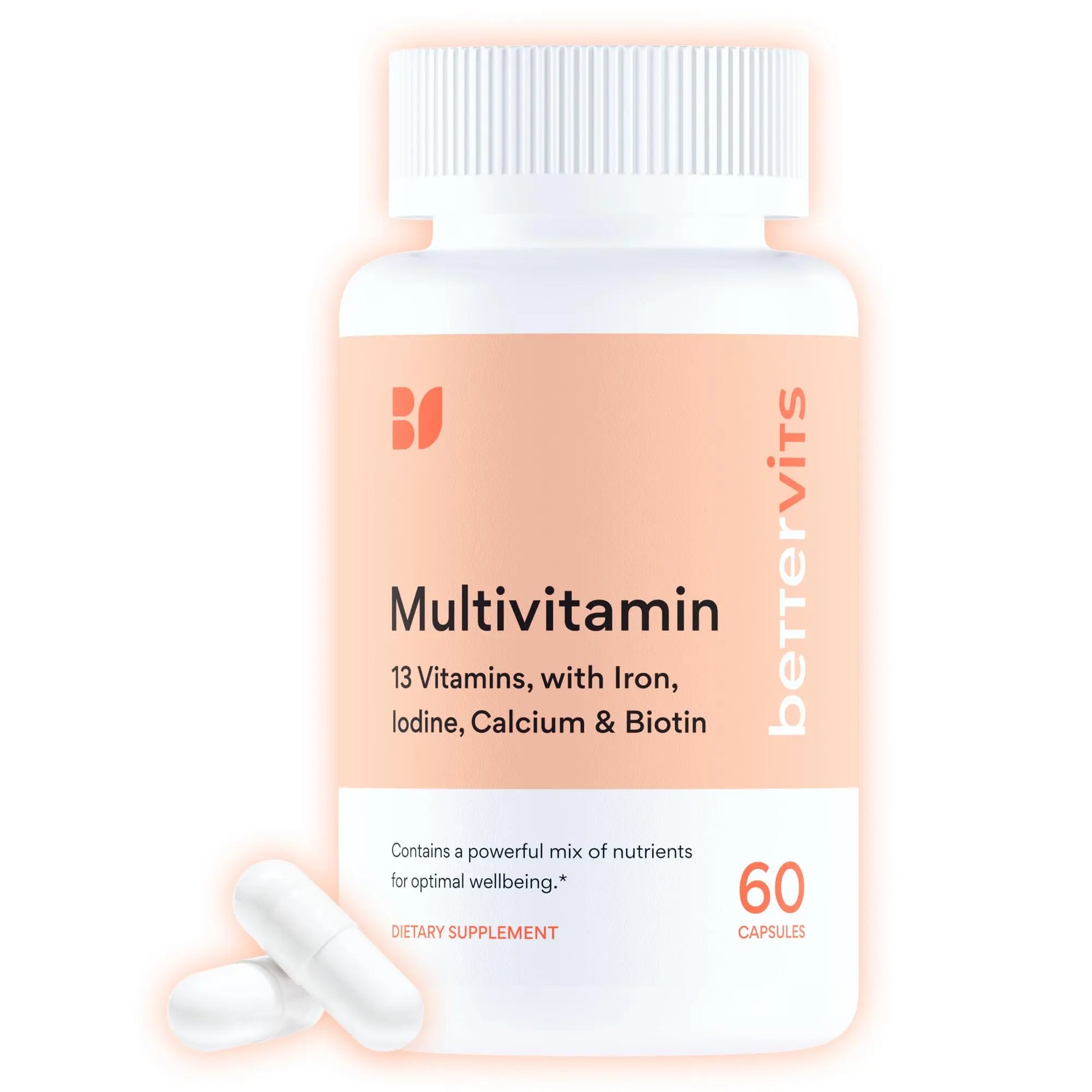 Bettervits Multivitamin for Women & Men | Womens Daily Multivitamin with 13 Essential Vitamins Iron, Iodine, Calcium and Biotin | Vitamins A, K2, D3, C, B1, B2, B3, B5, B6, B7, B9, B12 | 60 Capsules BettervitsAu supplements