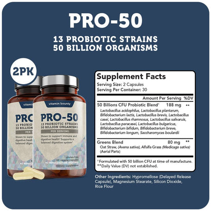 Vitamin Bounty Pro-50 Probiotics Supplement- 13 Probiotic Strains, Gut Health Vitamin BountyUS supplements