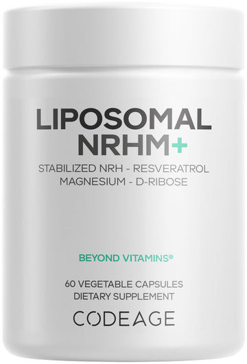 Codeage Liposomal NRHM+ Supplement - NRH Hydrogen Malate 300 mg, Resveratrol, D-Ribose & Quercetin - Vitamin C, Magnesium & Zinc - Liposomal Delivery - Non-GMO - 60 Capsules CodeageAu supplements