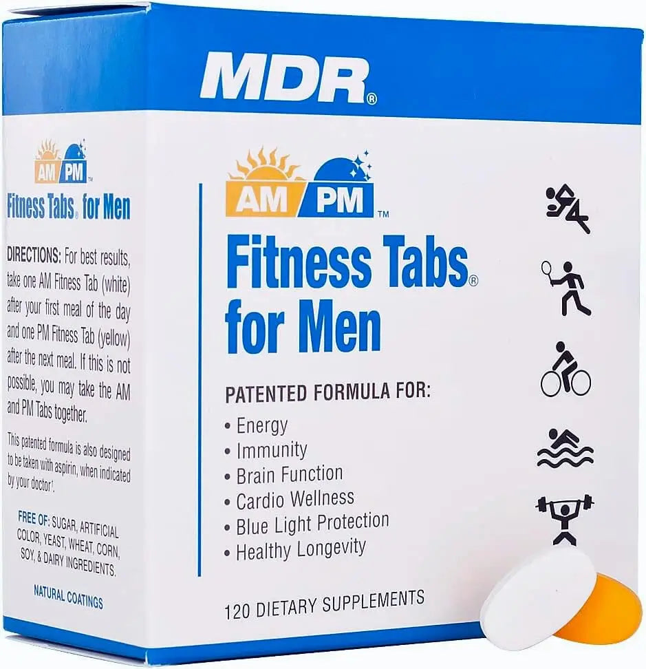 MDR Fitness Tabs Patented AM/PM Multivitamin for Men Doctor Formulated with Right Nutrients at The Right Time - Gluten Free - 2 Month Supply MDRAu supplements
