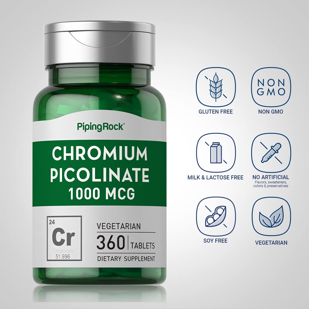 Chromium Picolinate 1000 mcg | 360 Tablets | Chromium Supplement | Vegetarian, Non-GMO Piping RockUS supplements