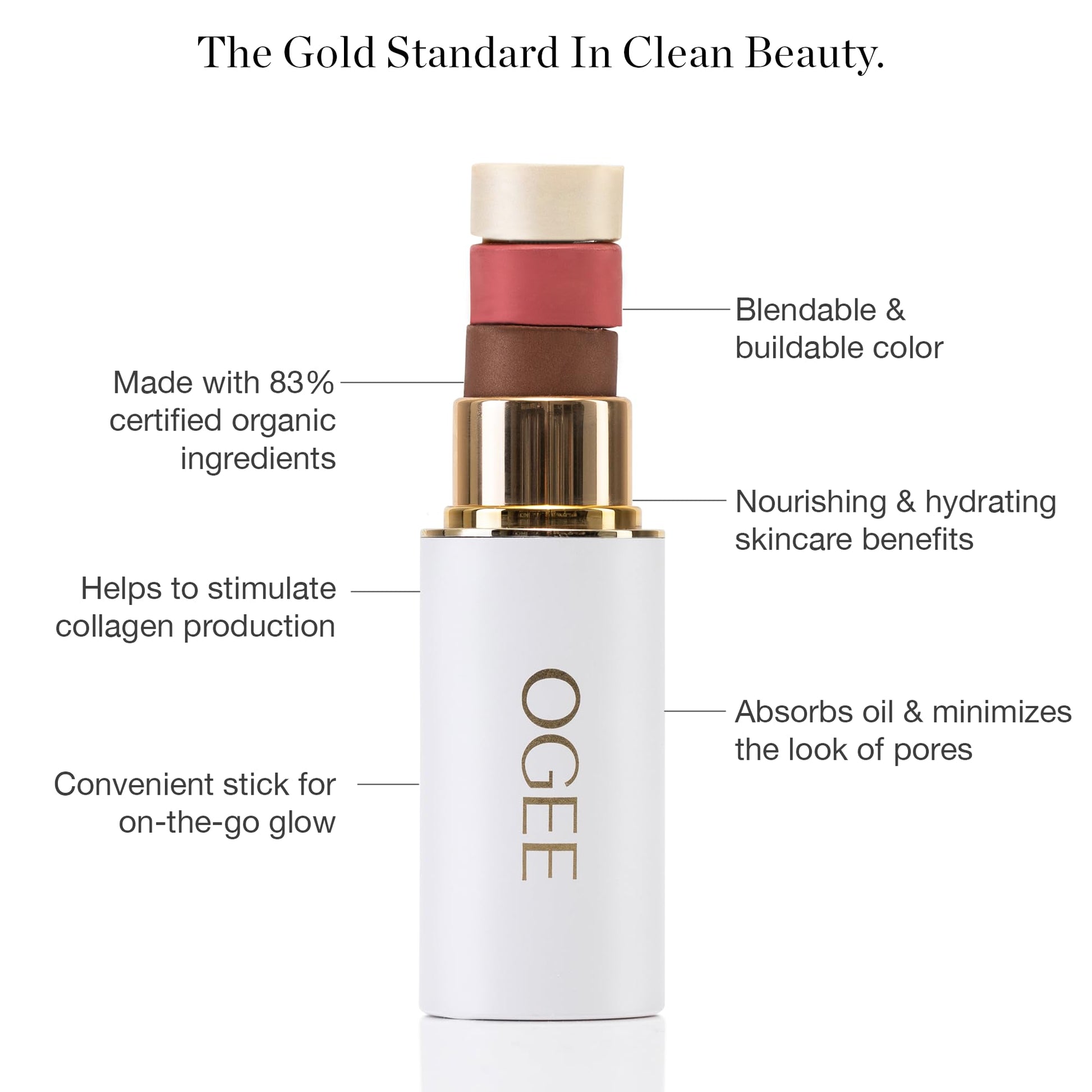 Ogee Sculpted Face Stick (ROSE QUARTZ - ROSE BLUSH) Certified Organic Blush Stick - Multi-Use Cream Blush Stick for Cheeks, Lips & Face OgeeAu supplements