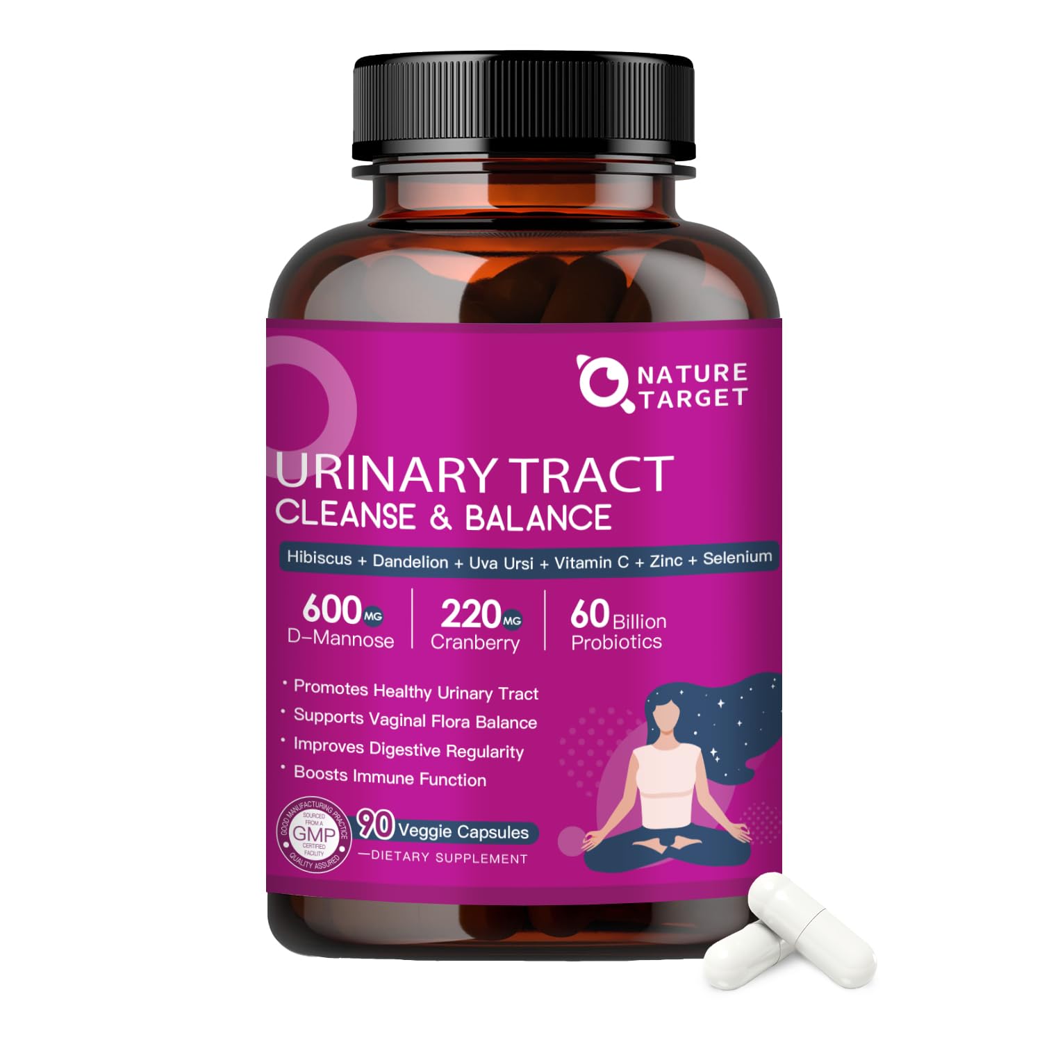 NATURE TARGET Probiotics for Women Urinary Tract Health with D Mannose & Cranberry - 60 Billion CFUs Vaginal Probiotics for Digestive Health, UTI & PH Balance with Prebiotics - 90 Capsules NATURE TARGETAu supplements