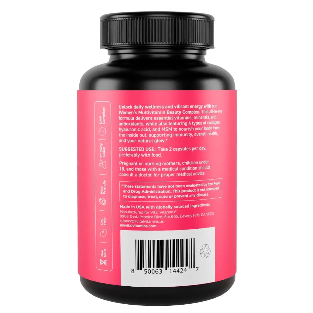 Vital Vitamins Women's Multivitamin Complex - Made with Multi-Collagen Blend, Hyaluronic Acid, & MSM - Beauty Multivitamins - with Vitamin A, C, E, B6, B12, D3-60 Capsules Vital VitaminsAu supplements