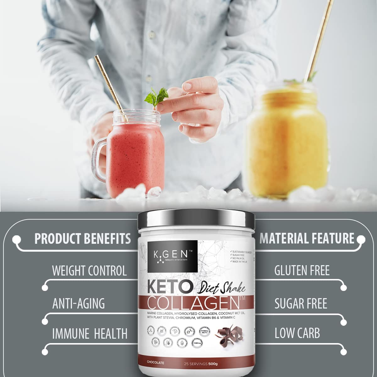 K-GEN Diet Shake Meal Replacement Keto Collagen Powder | Multi Collagen Protein with MCT Oil, Vitamin C K GEN ketogenic enhancementAu supplements