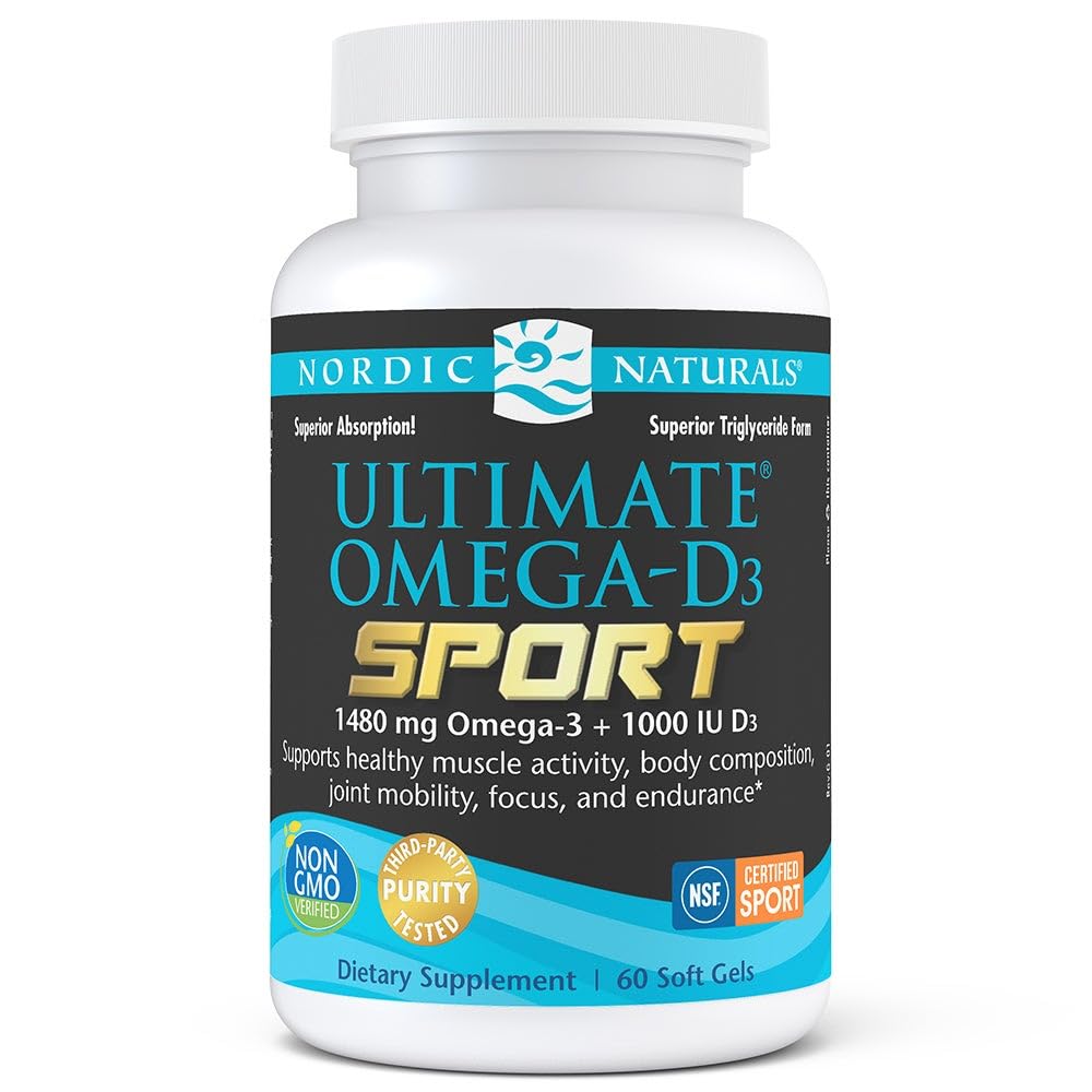 Nordic Naturals Ultimate Omega-D3 Sport, Lemon - 60 Soft Gels - 1480 mg Omega-3 + 1000 IU Vitamin D3 - NSF Certified - Supports Muscle, Bones, Focus & Endurance - 30 Servings Nordic NaturalsAu supplements
