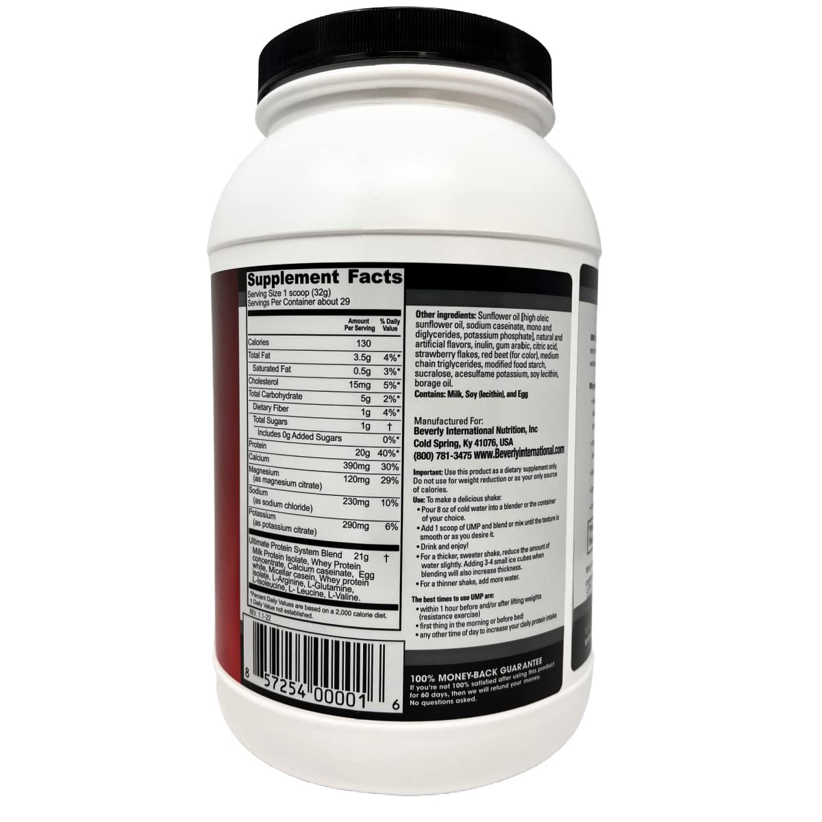 Beverly International UMP Protein Powder, Strawberry. Unique Whey-Casein Ratio Beverly InternationalUS supplements