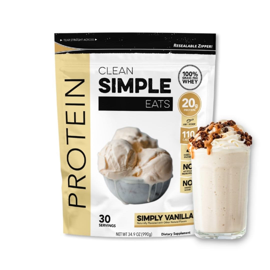 Clean Simple Eats Simply Vanilla Whey Protein Powder, Natural Sweetened and Cold-Proce Clean Simple EatsUS supplements