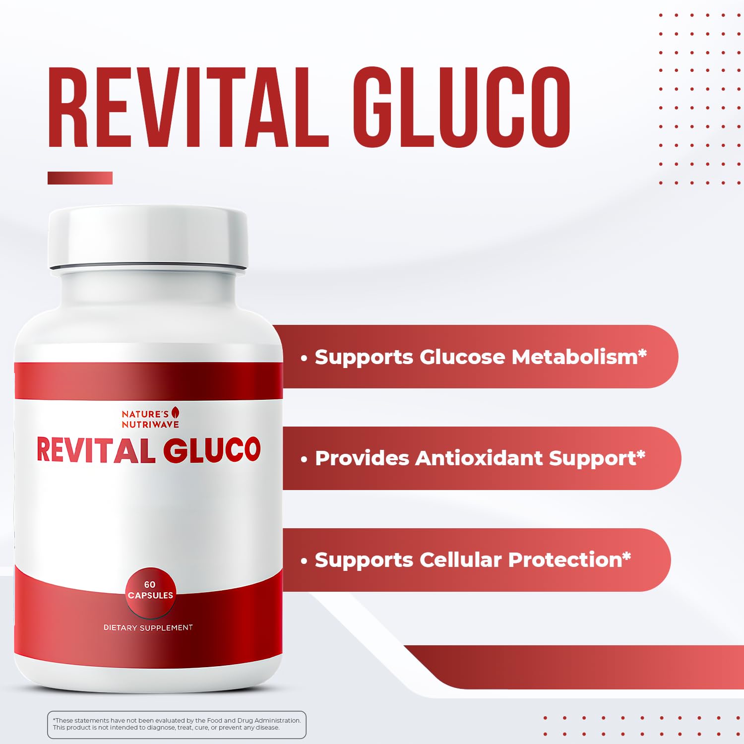 Revital Gluco – Daily Supplement with Vitamin C, Vitamin E, Magnesium, Biotin, Zinc & 10+ Botanical Ingredients – Made in USA, Non-GMO, Stimulant-Free Formula – 60 Caps (30 Servings), 1 Month Supply Nature’s NutriWaveAu supplements