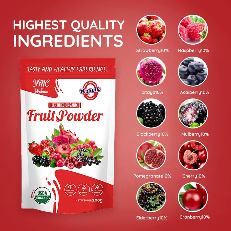 Organic Superfood Fruit Powder Smoothie & Juice mix - Antioxidants Rich Nutrients. Digestive Health, Weight Management, Immune Boosting, Energy boosting, Vitality, Vegan, Non- GMO, Gluten Free, Vegan. YMC WellnessAu supplements