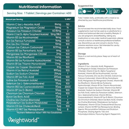 Multivitamin Tablets for Men & Women with 27 Active Multivitamins & Minerals Like Iron WeightWorldUS supplements