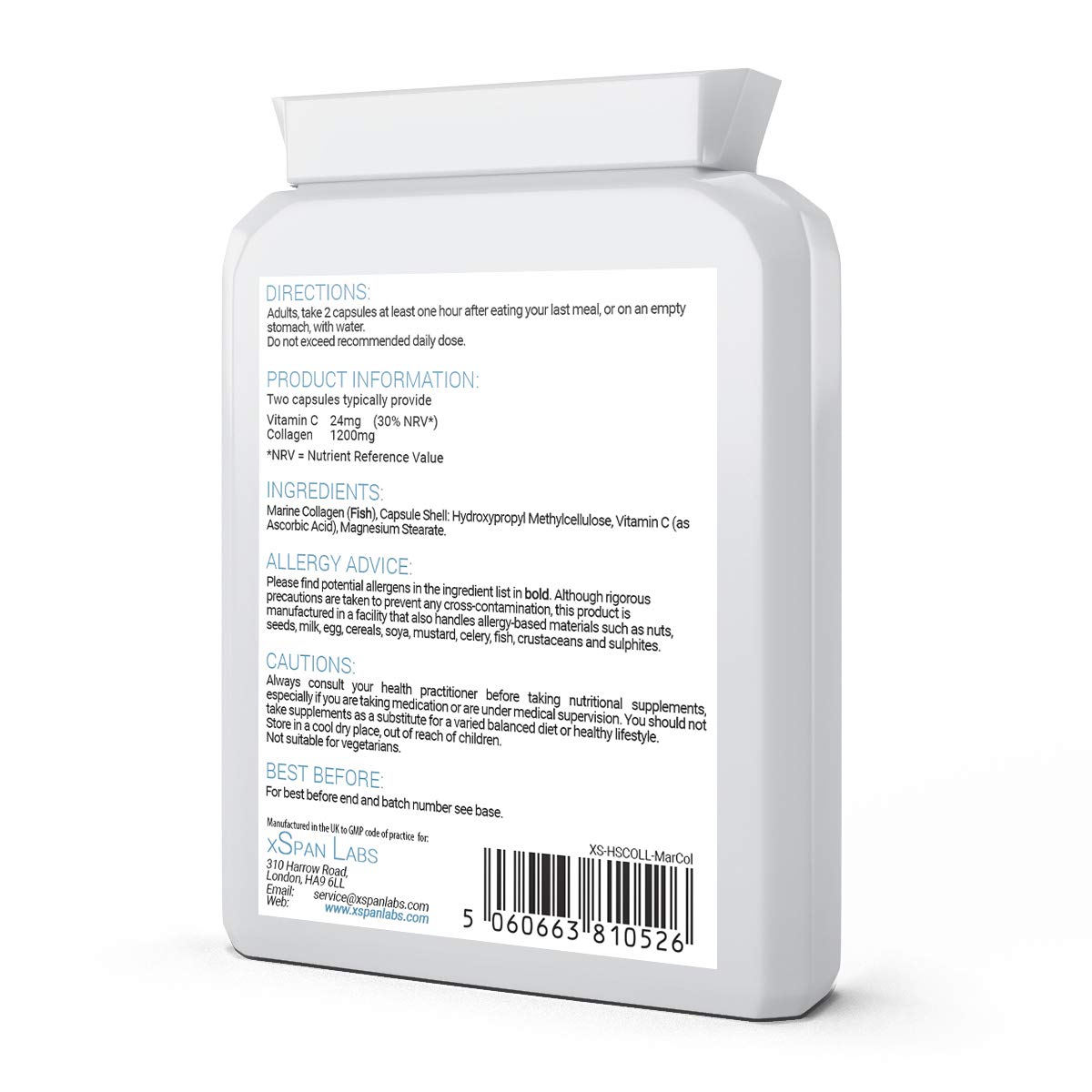 Marine Collagen 600mg 60 Capsules - Highly Bioavailable Naticol® Type 1 Xspan LabsAu supplements