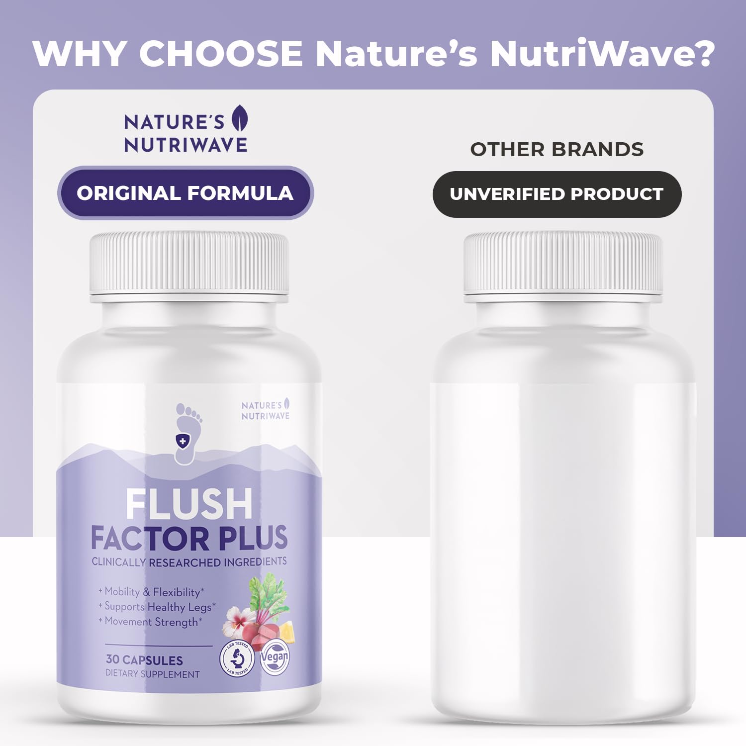 Nature’s NutriWave Flush Factor Plus - Original Formulated FlushFactorPlus for Leg Comfort, 100% Natural Ingredients, Made in USA, No Stimulants | 30 Capsules, 3 Month Supply Nature’s NutriWaveAu supplements