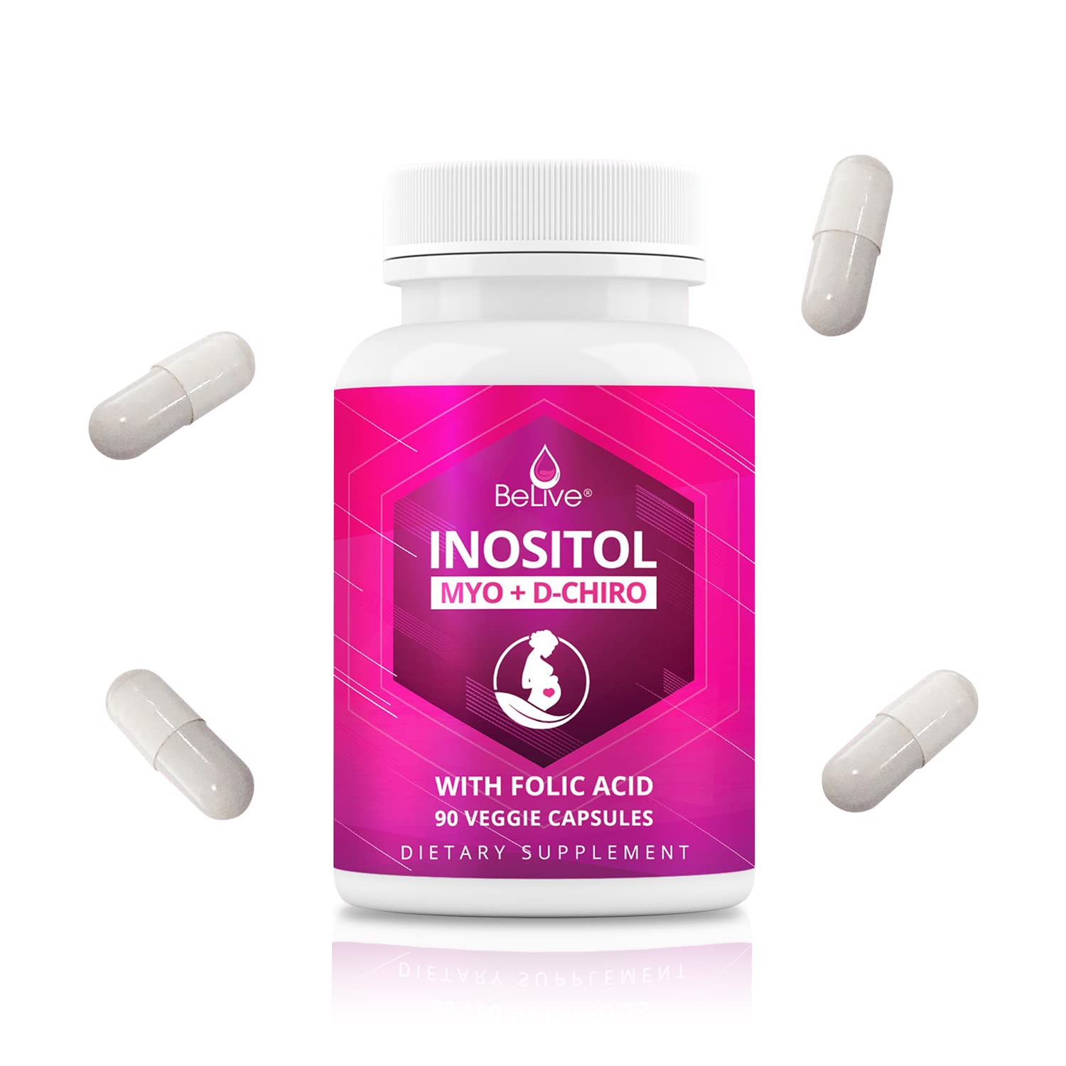 Myo-Inositol & D-Chiro Inositol Capsules with Folic Acid for PCOS | Prenatal Fertility BeLiveUS supplements