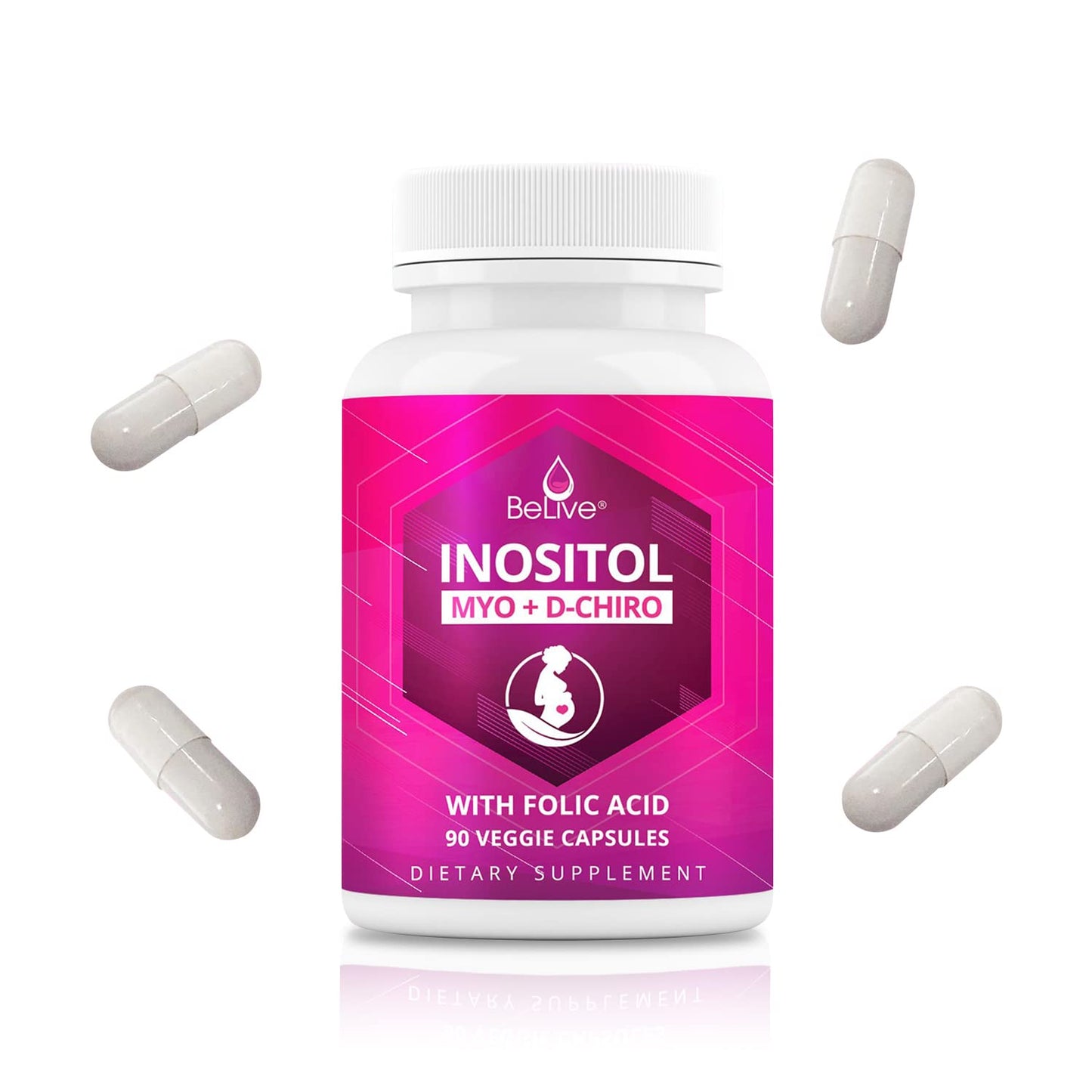 Myo-Inositol & D-Chiro Inositol Capsules with Folic Acid for PCOS | Prenatal Fertility BeLiveUS supplements