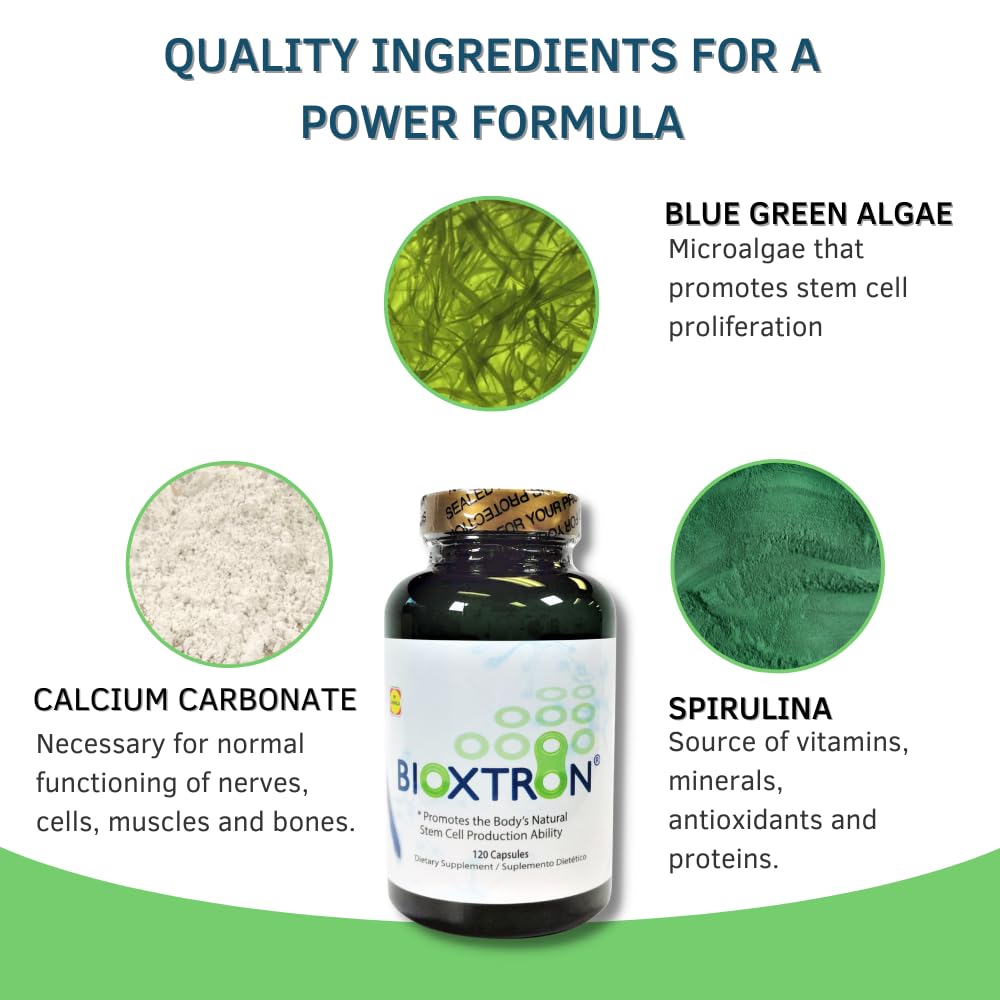 Bioxtron Natural AFA Stem Cell Supplement - Joint Support & Muscle Pain - Immune System Support - Natural Blue Green Algae Spirulina - 120 Caps BioxtronAu supplements