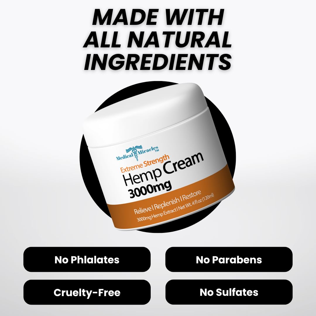 Medical Miracles Hemp Relief Cream - Ideal for Muscles, Joints, Neck, Back, Elbows, Hands, Feet, and Knees - (3000mg) Medical MiraclesAu supplements