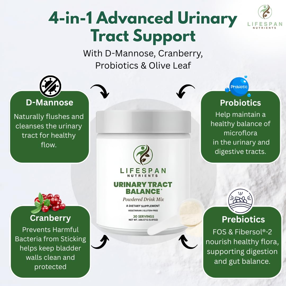 LifeSpan Nutrients D Mannose with Cranberry and Probiotics Powder Supports Urinary Tract and Bladder Health Easy Mix Drink Vegan Gluten Free 30 Servings LifeSpan NutrientsAu supplements