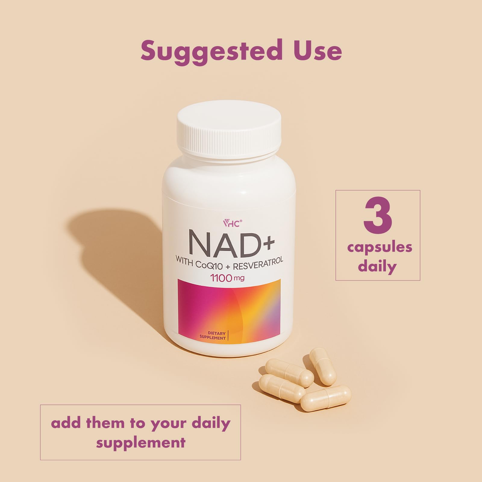 VHC NAD+ Supplement, NMN Alternative Liposomes with CoQ10, Trans-Resveratrol for Women & Men,Support Energy, Anti-Aging,Focus,90 Capsules VHCAu supplements