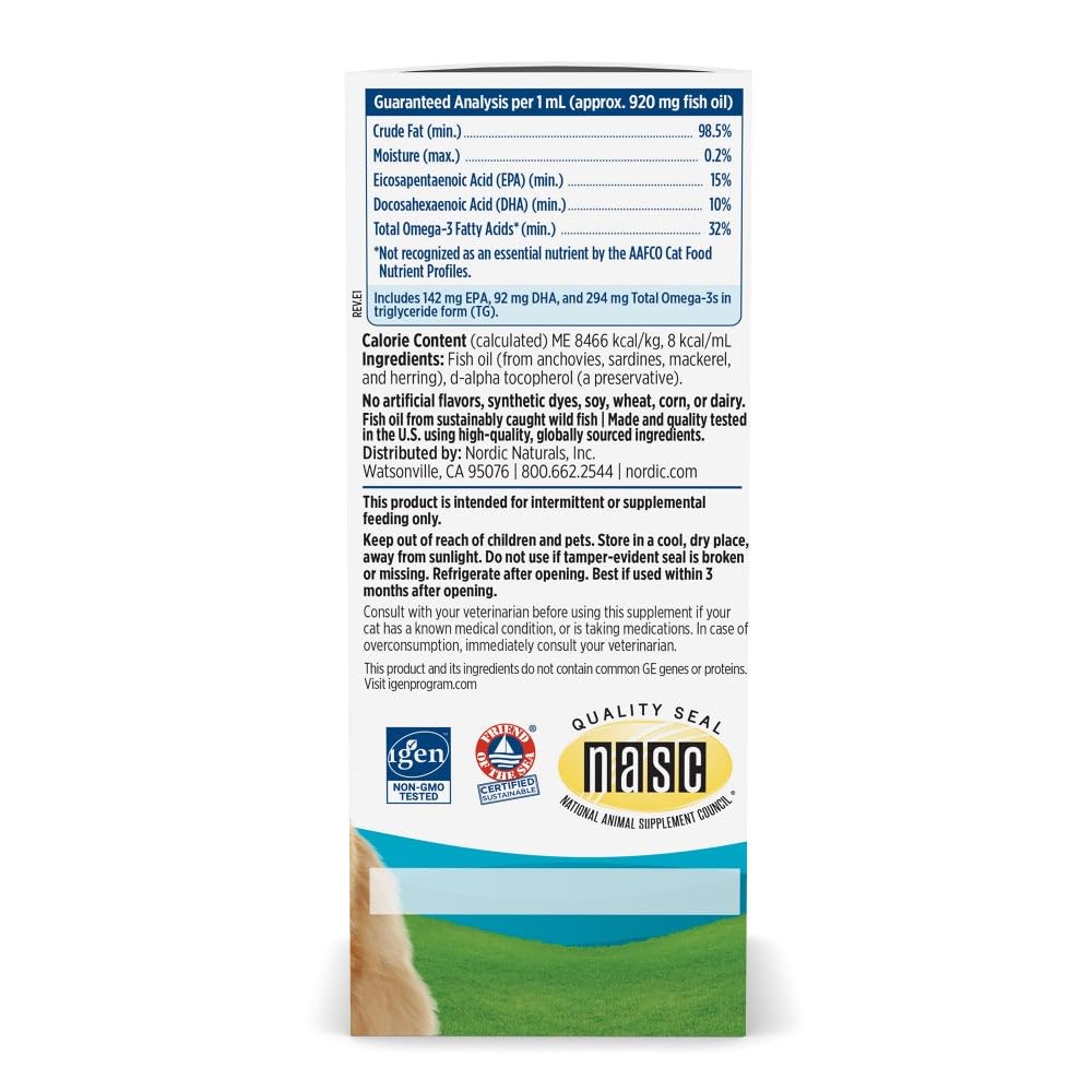 Nordic Naturals Omega-3 Cat, Unflavored - 2 oz - 304 mg Omega-3 Per One mL - Fish Oil for Cats with EPA & DHA - Promotes Heart, Skin, Coat, & Immune Health - Non-GMO Nordic NaturalsAu supplements