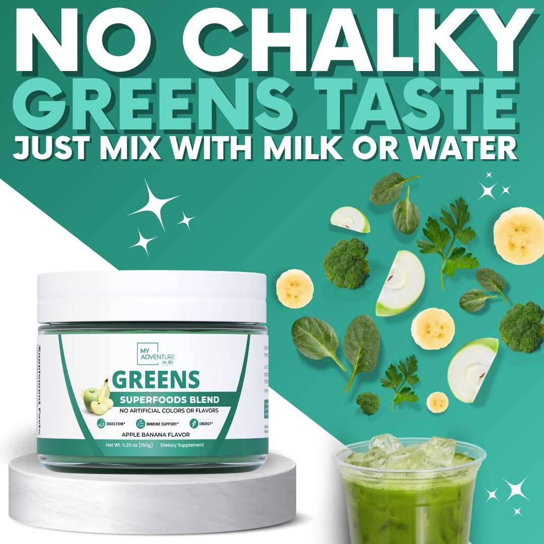 Green Superfood Powder for Digestion & Gut Health - Keto Friendly Superfood Greens Blend Powder for Immune Support - Powdered Greens Supplement for Immune Boost - Apple Banana Flavor My Adventure to FitAu supplements