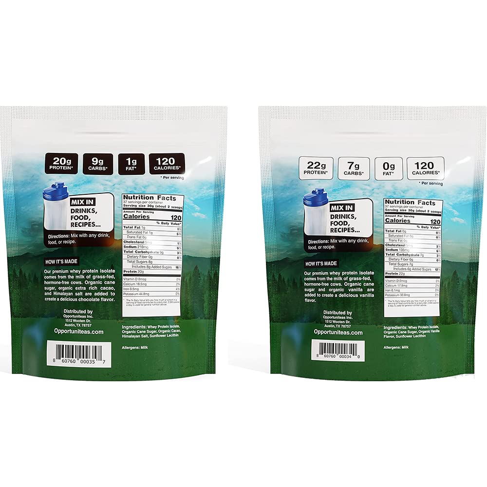 Opportuniteas Chocolate & Vanilla Whey Protein Powder Bundle - Grass Fed Whey Isolate OpportuniteasUS supplements