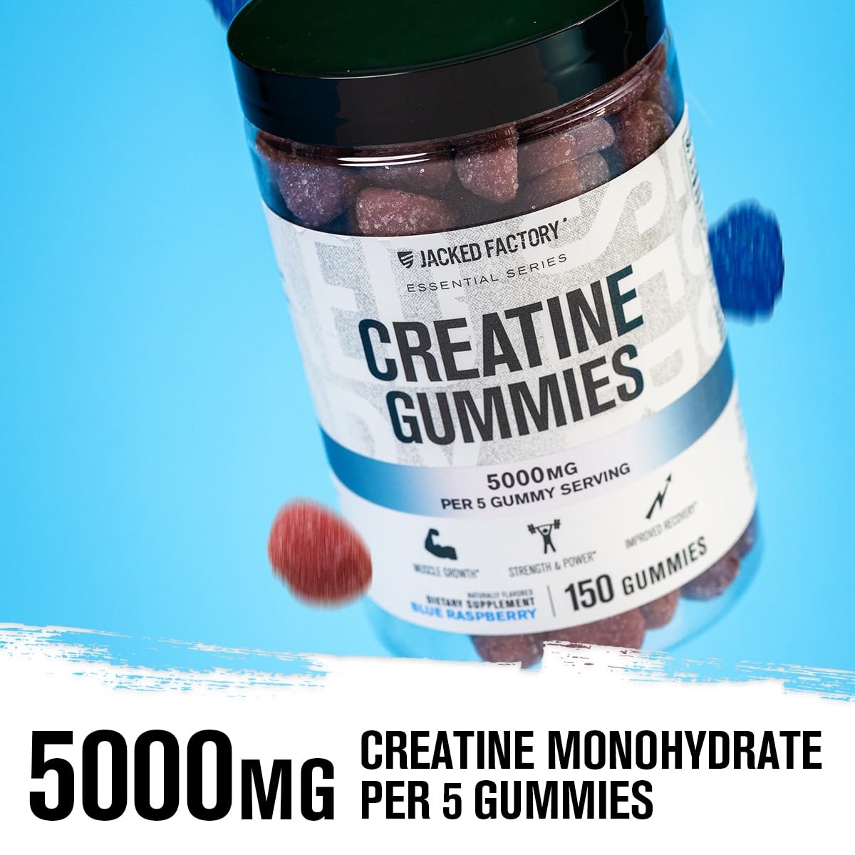 Jacked Factory Creatine Gummies 5g Daily Dose (1g per Gummy) - Creatine Gummy for Men and Women, Vegan-Friendly, Travel-Friendly, Third-Party Tested - 150 Gummies, Blue Raspberry Jacked FactoryAu supplements