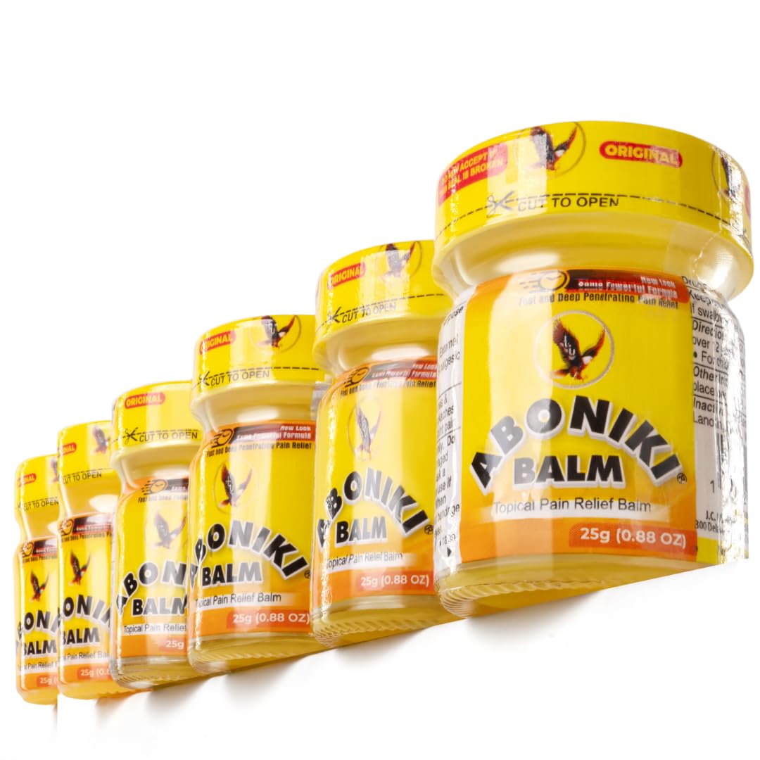 Aboniki Balm (6 Plastic Jars) – Powerful Topical Pain Relief Balm for Sore Muscles and Joints | Anti Inflammatory Analgesic Rub with Cooling Menthol for Back, Knee, Neck, Shoulder, Wrist & Body Ache AbonikiAu supplements