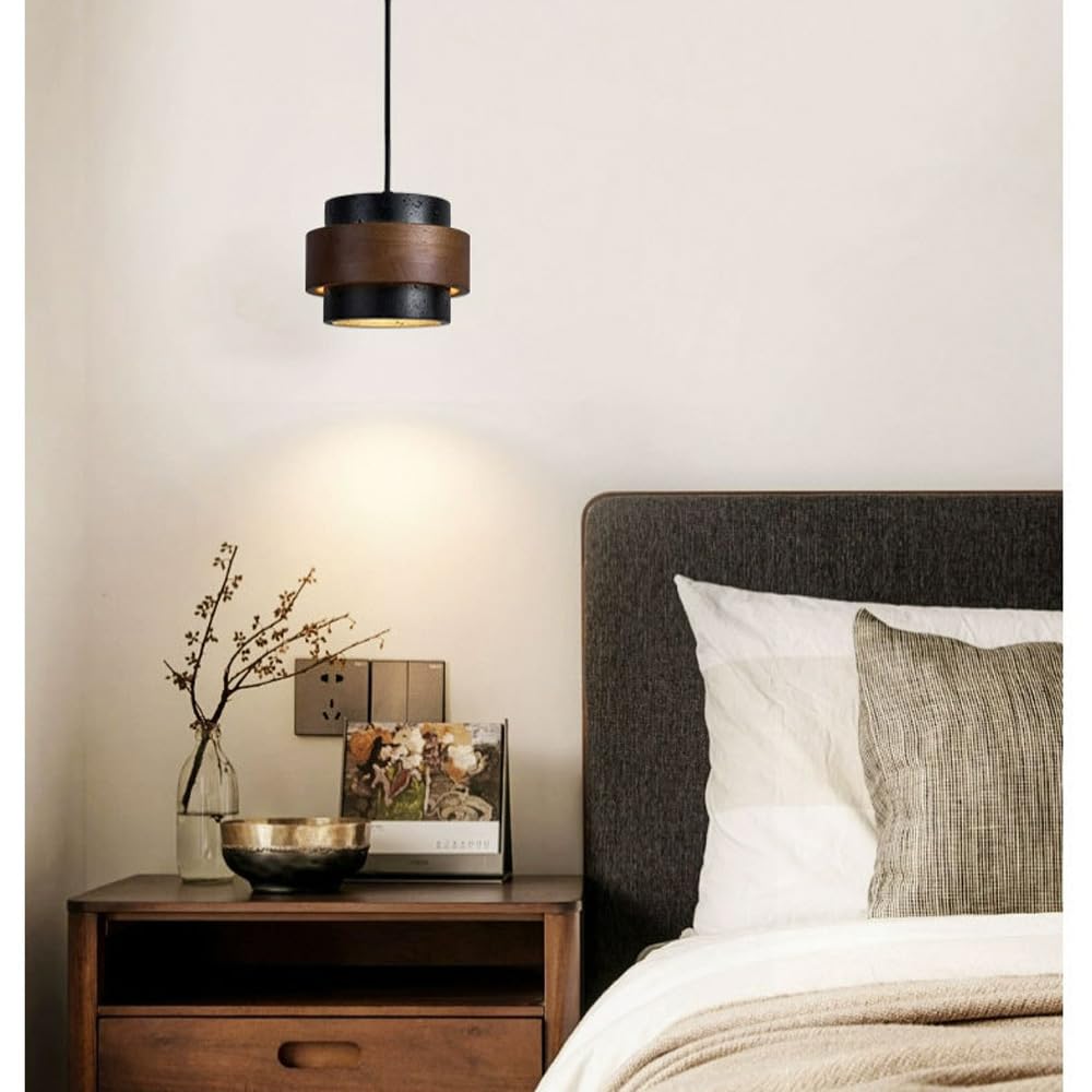 JIANGXMF Nordic Natural Travertine Pendant Light Wabi-sabi Stone Chandelier Retro Industry Hanging Ceiling Lamp for Bedroom Bedside Study Dining Table Lighting (Black) JIANGXMFAu supplements
