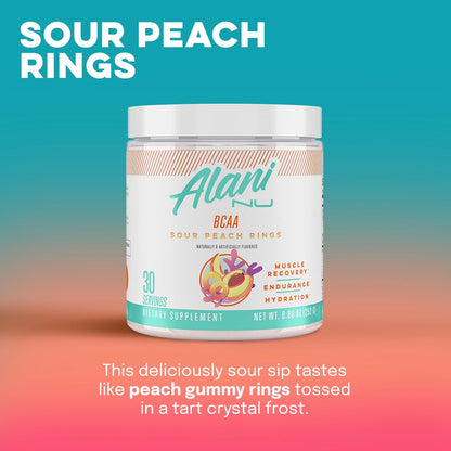 Alani Nu Rainbow Candy Pre Workout and BCAA Sour Peach Rings Post Workout Powder Alani NuUS supplements