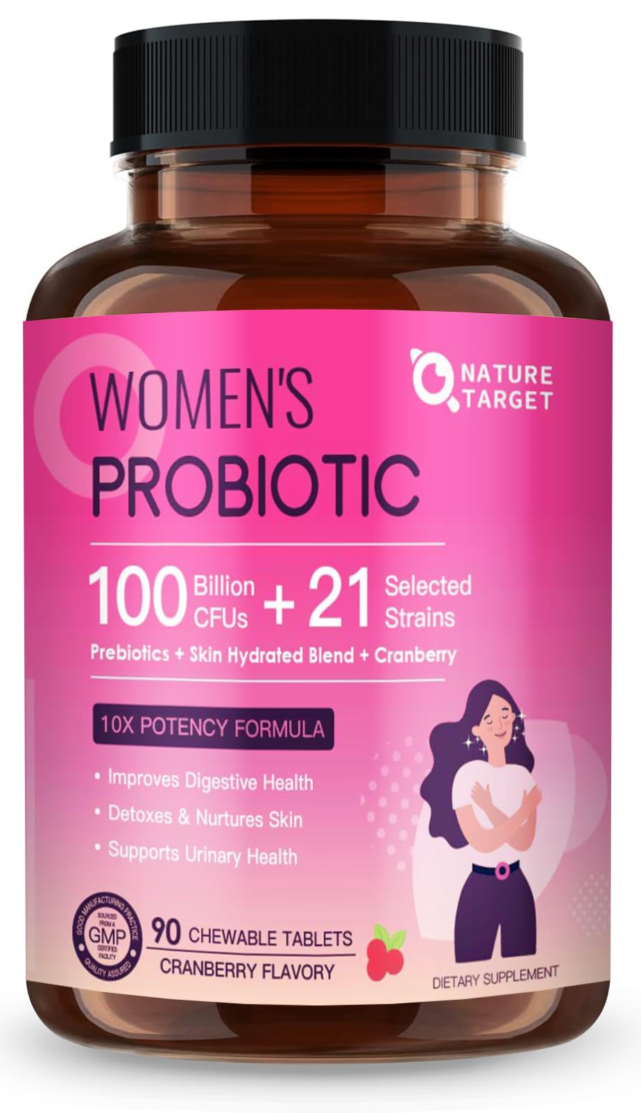 Probiotics for Women Digestive Health, Vaginal Probiotics with D-Mannose & Cranberry NATURE TARGETAu supplements