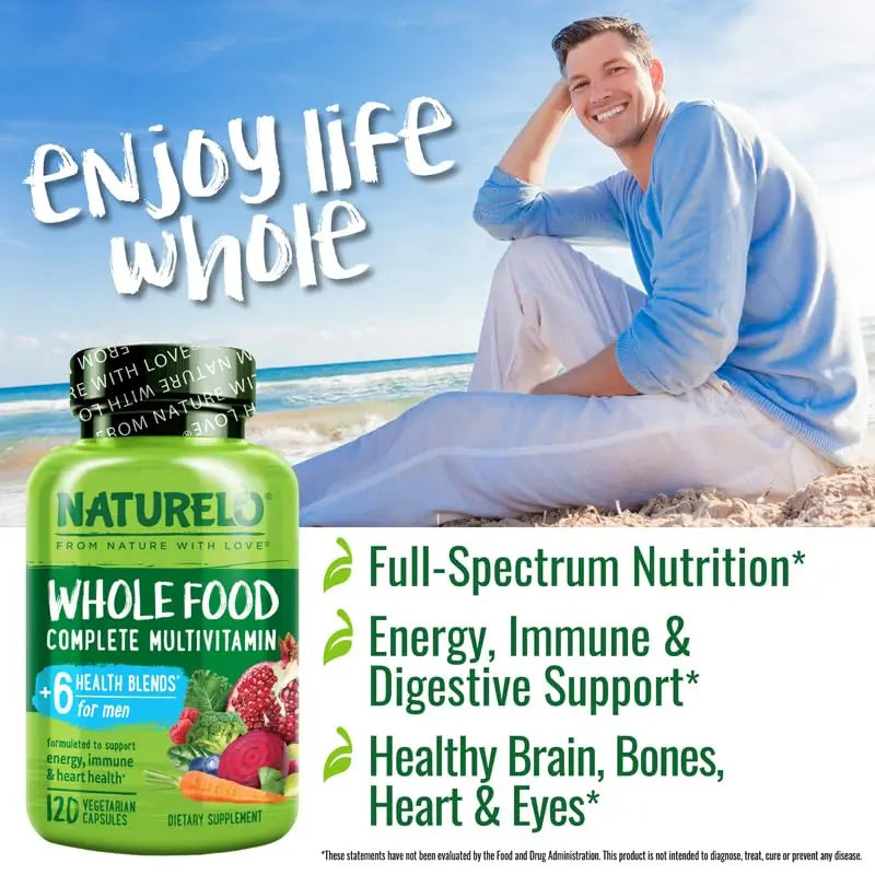 NATURELO Mens Multivitamins - Whole Food Multivitamin for Men with Vitamins, Minerals - 120 Vegetarian Capsules for Energy, Brain, Heart, Eye Health* NATURELOAu supplements