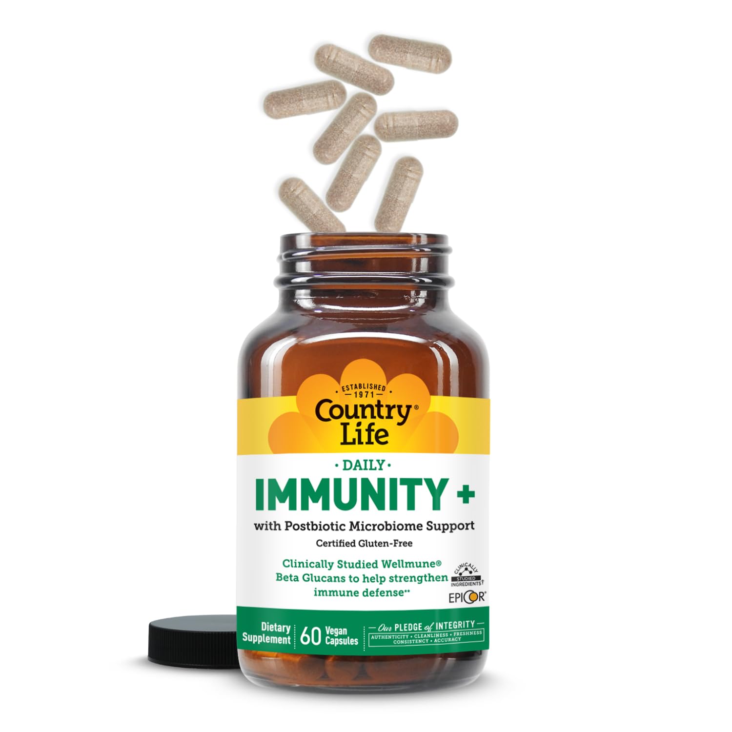 Country Life Immunity+ Supplement, 60 Capsules - Supports Immune and Gut Health - for Men and Women - Clinically Studied Ingredients, Vegan, Gluten Free, Certified B Corporation Country LifeAu supplements